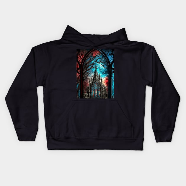 Stained Glass Cathedral Kids Hoodie by Nightarcade